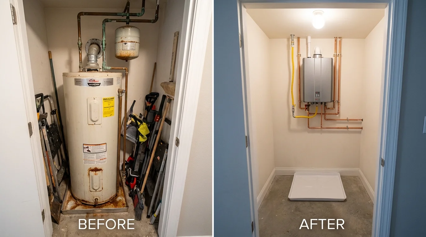 Tank water heater versus wall-mounted tankless unit comparison for Ganado, TX homeowners